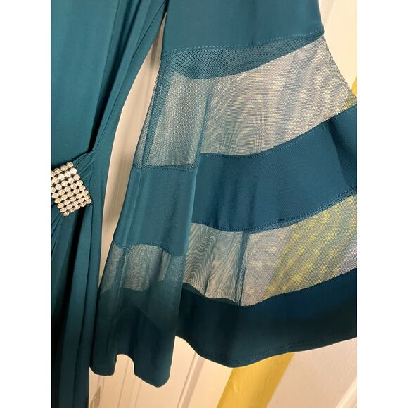 Wrap dress with sheer sleeves and rhinestone accent - Picture 7 of 8